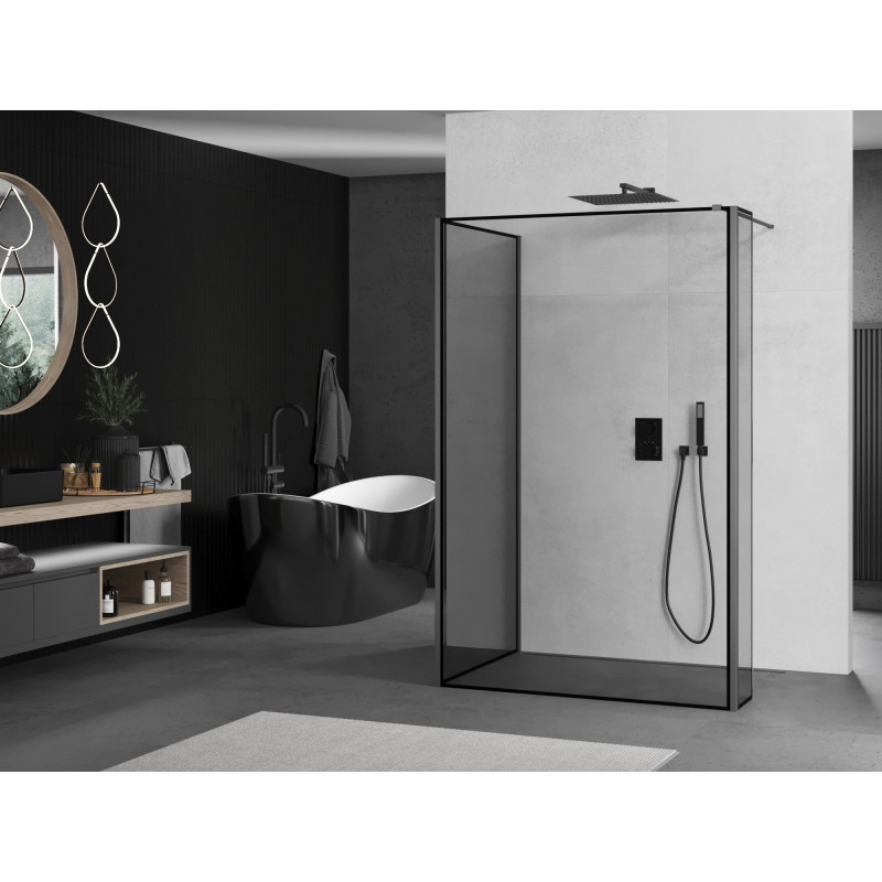 Mexen Kioto sprchová stěna Walk-in 90 x 80 x 30 cm, černý rám, gun metal - 800-090-080-221-95-70-030