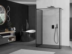 Mexen Kioto sprchová stěna Walk-in 130 x 100 x 30 cm, černý rámeček, gun metal - 800-130-100-221-95-70-030