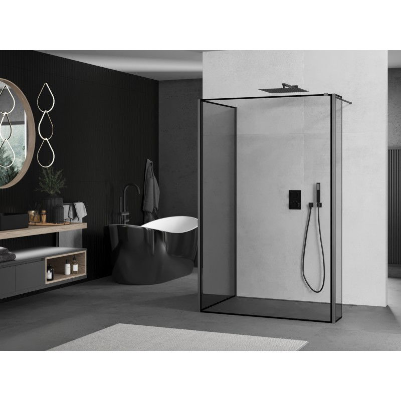 Mexen Kioto sprchová stěna Walk-in 140 x 120 x 40 cm, černý rám, gun metal - 800-140-120-221-95-70-040