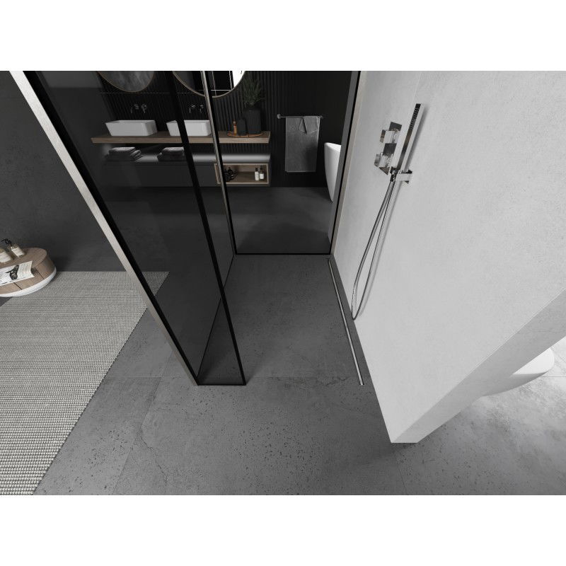 Mexen Kioto sprchová stěna Walk-in 90 x 70 x 30 cm, černý rám, kartáčovaný nikl - 800-090-070-221-97-70-030