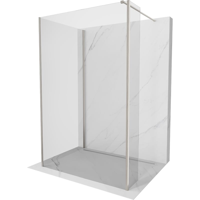 Mexen Kioto sprchová zástěna Walk-in 135 x 100 x 30 cm, průhledná, kartáčovaný nikl - 800-135-100-221-97-00-030