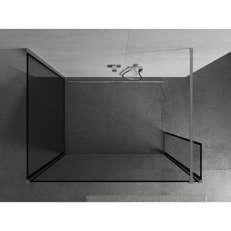 Mexen Kioto sprchová zástěna Walk-in 120 x 100 x 30 cm, černý rám, kartáčovaný nikl - 800-120-100-221-97-70-030