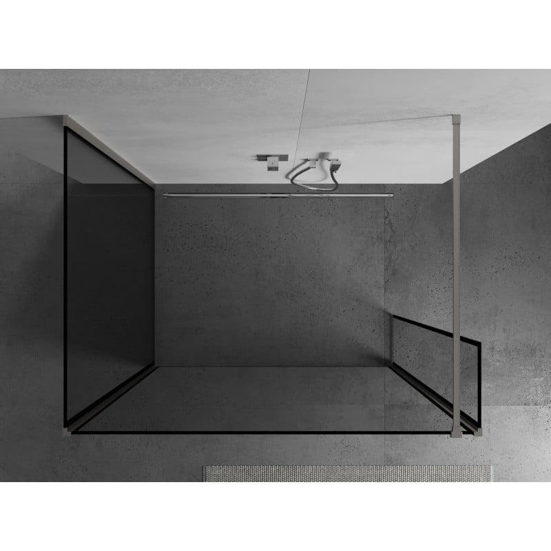 Mexen Kioto sprchová zástěna Walk-in 140 x 120 x 40 cm, černý rám, kartáčovaný nikl - 800-140-120-221-97-70-040