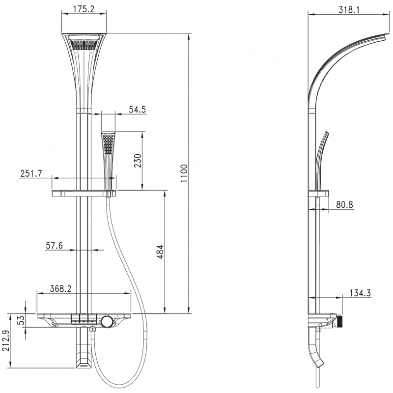 Mexen Sonic povrchová sprchová sada s dešťovou sprchou a baterií, bílá - 78110-20