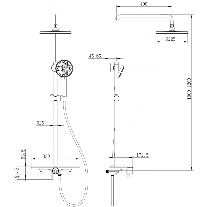 Mexen Frost povrchová montážní sprchová sada s hlavovou sprchou a baterií, černá - 78111-70