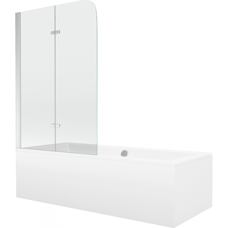 Mexen Cube obdélníková vana 170 x 80 cm s obložením a dvoukřídlou zástěnou 80 cm, transparentní, chrom