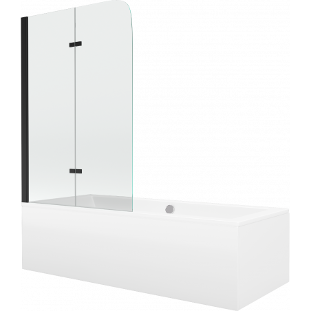 Mexen Cube obdélníková vana 170 x 80 cm s obložením a dvoukřídlým zástením 80 cm, transparentní, černá