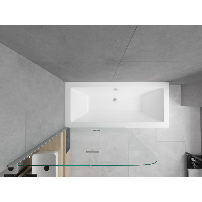 Mexen Cube obdélníková vana 170 x 80 cm s obložením a 2-křídlou zástěnou 100 cm, transparentní, chrom