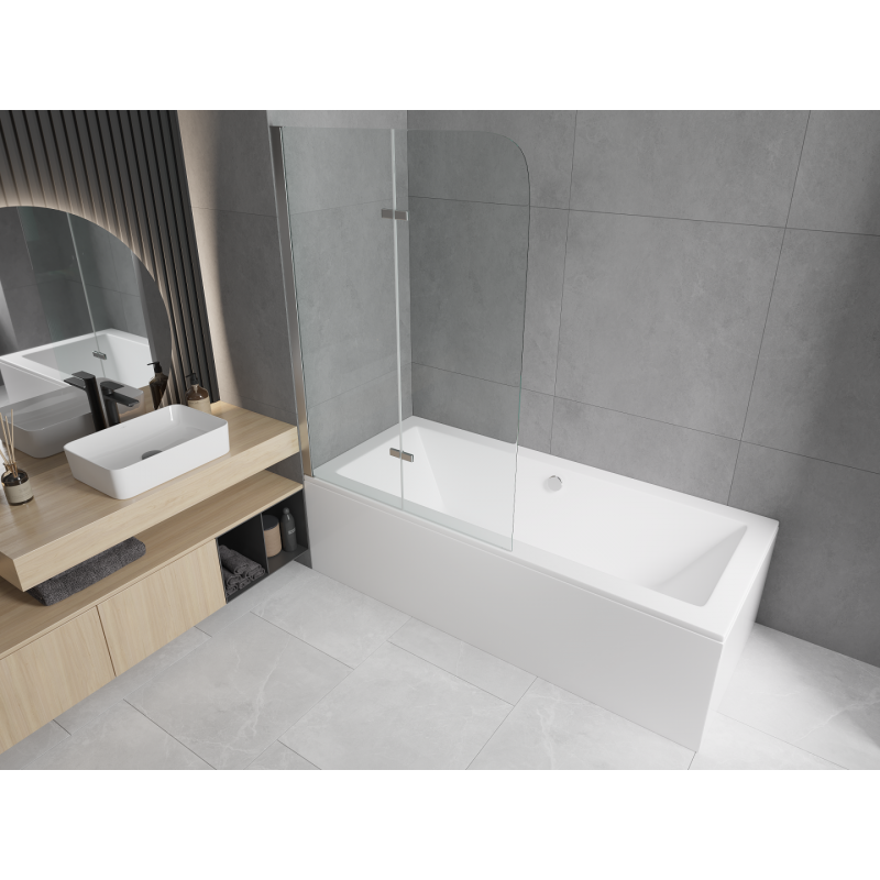 Mexen Cube obdélníková vana 170 x 80 cm s obložením a 2-křídlou zástěnou 100 cm, transparentní, chrom