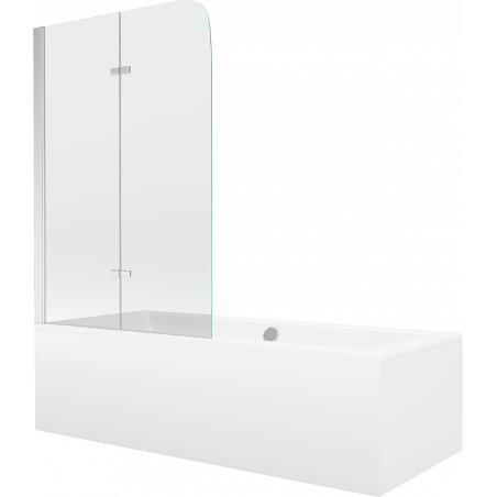 Mexen Cube obdélníková vana 170 x 80 cm s obložením a 2-křídlou zástěnou 100 cm, transparentní, chrom