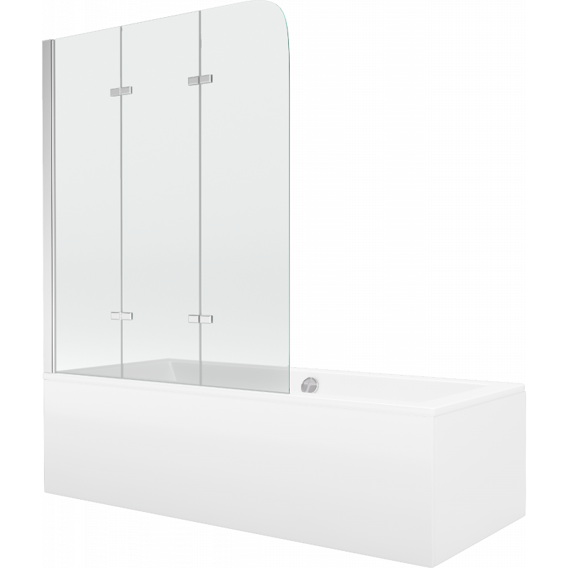 Mexen Cube Obdélníková vana 170 x 80 cm s obkladem a 3-křídlou zástěnou 120 cm, transparentní, chrom