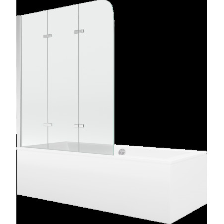 Mexen Cube obdélníková vana 170 x 80 cm s pláštěm a 3-křídlovou zástěnou 120 cm, Průhledné, Chromovaná - 550517080X9012030100