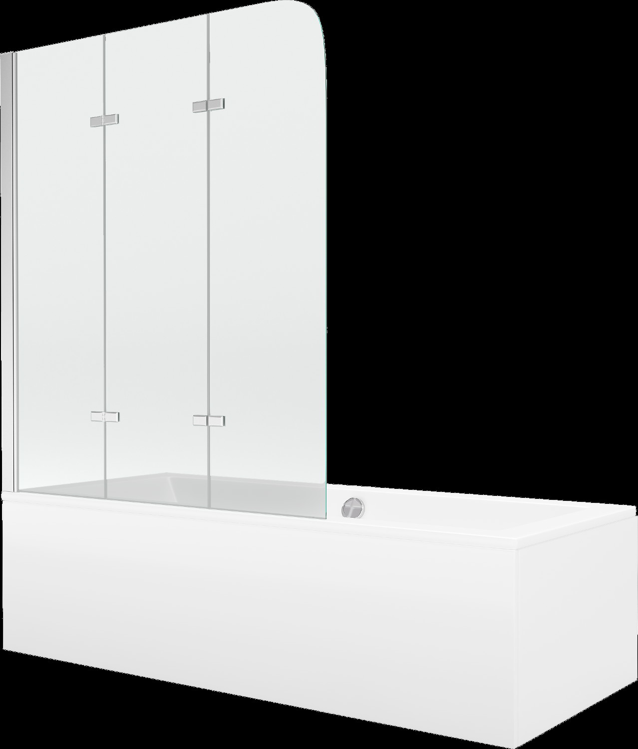 Mexen Cube obdélníková vana 170 x 80 cm s pláštěm a 3-křídlovou zástěnou 120 cm, Průhledné, Chromovaná - 550517080X9012030100