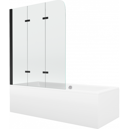 Mexen Cube obdélníková vana 170 x 80 cm s obkladem a 3-křídlovým paravánem 120 cm, transparentní, černý