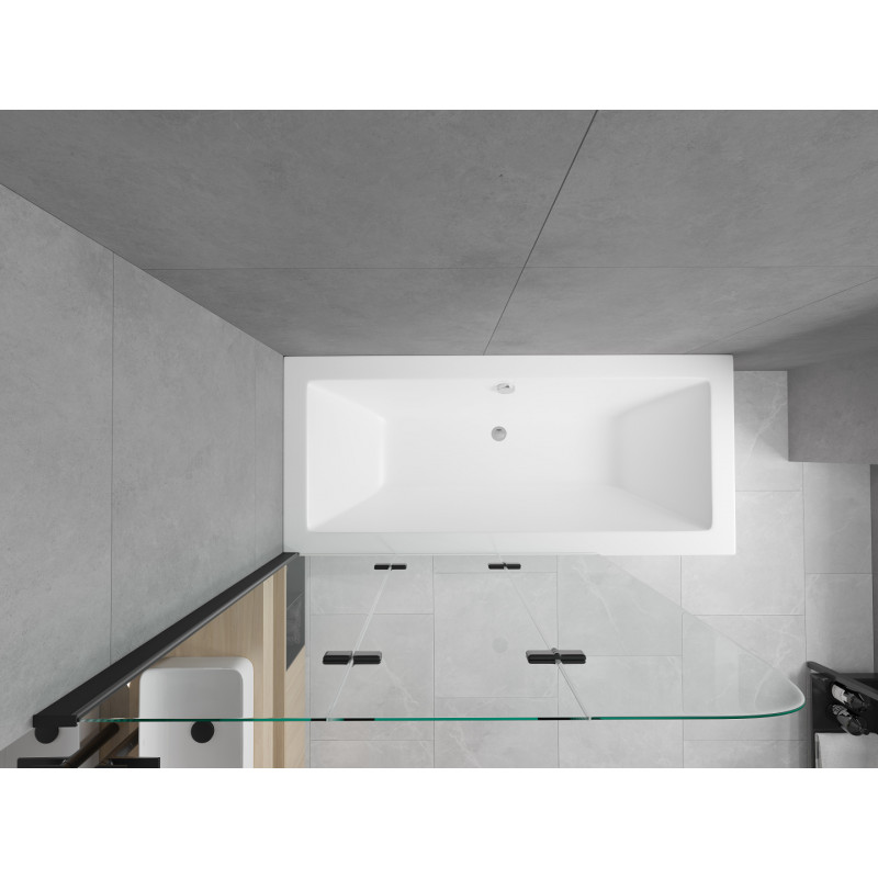 Mexen Cube obdélníková vana 170 x 80 cm s obkladem a 3-křídlovým paravánem 120 cm, transparentní, černý