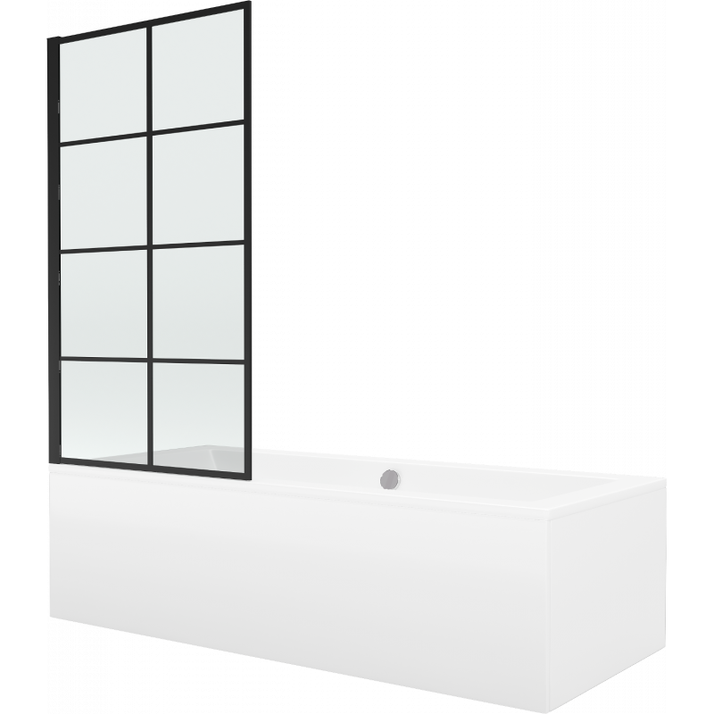 Mexen Cube obdélníková vana 170 x 80 cm s opláštěním a jedním křídlovým paravánem 70 cm, černý vzor fix