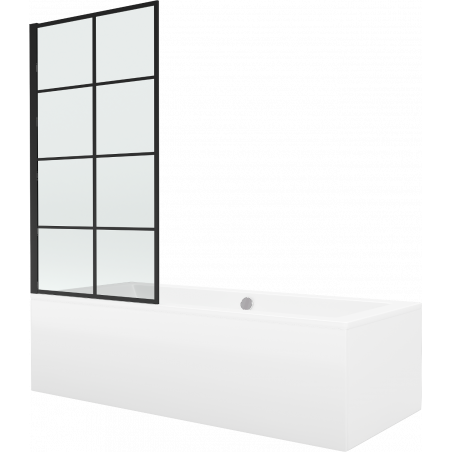 Mexen Cube obdélníková vana 170 x 80 cm s opláštěním a jedním křídlovým paravánem 70 cm, černý vzor fix