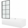 Mexen Cube obdélníková vana 170 x 80 cm s opláštěním a jedním křídlovým paravánem 70 cm, černý vzor fix