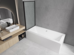 Mexen Cube obdélníková vana 170 x 80 cm s krytem a 1křídlovou zástěnou 80 cm, černý vzor - 550517080X9308017070