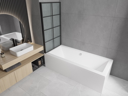 Mexen Cube obdélníková vana 170 x 80 cm s pláštěm 1-křídlovou zástěnou 80 cm, Černý vzor - 550517080X9308017077