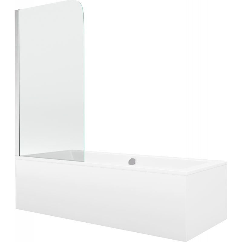 Mexen Cube obdélníková vana 180 x 80 cm s obložením a jednokřídlým paravánem 70 cm, průhledná, chrom