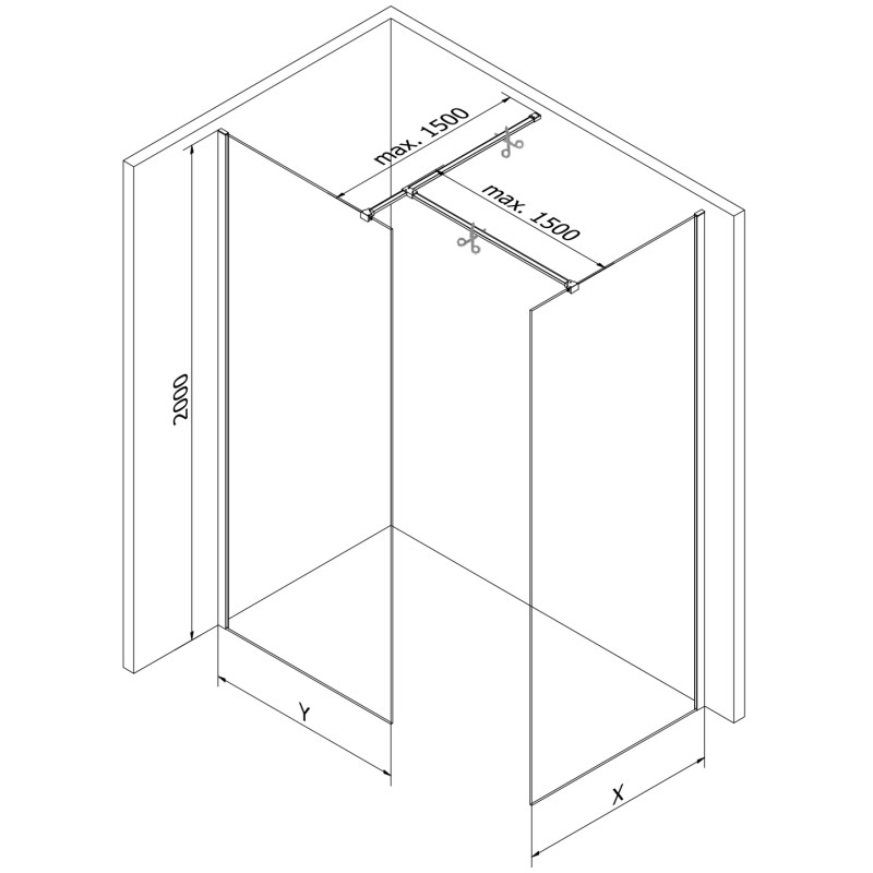 Mexen Kioto sprchová stěna Walk-in 130 x 70 cm, transparentní, zbraňový kov - 800-130-202-95-00-070