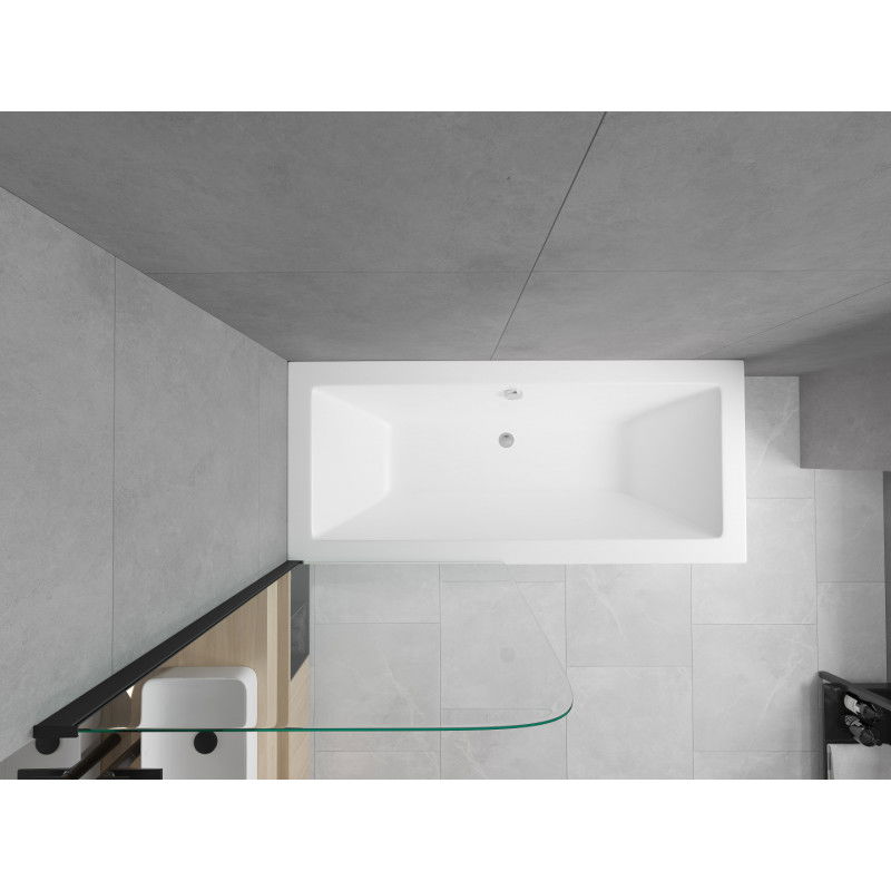 Mexen Cube obdélníková vana 180 x 80 cm s obložením a 1-křídlovou zástěnou 70 cm, transparentní, černá - 550518080X9007017000