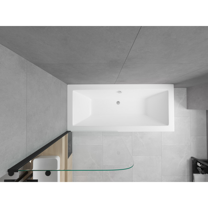 Mexen Cube obdélníková vana 180 x 80 cm s opláštěním a jednodílnou zástěnou 70 cm, transparentní, černá