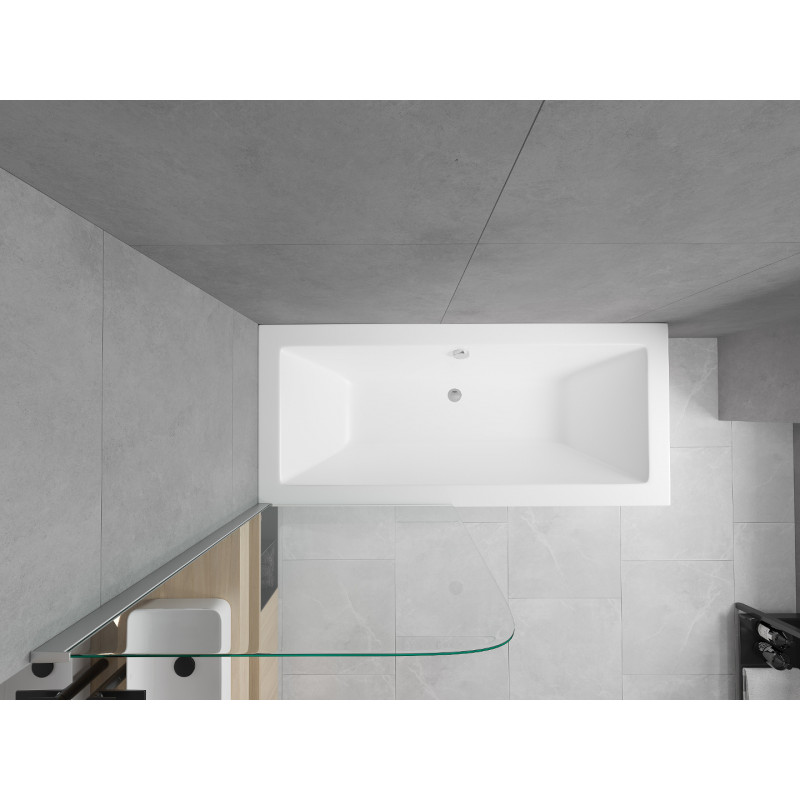 Mexen Cube obdélníková vana 180 x 80 cm s krytem a 1-křídlovou zástěnou 75 cm, transparentní, chrom