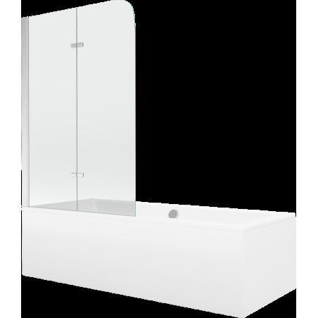 Mexen Cube obdélníková vana 180 x 80 cm s pláštěm a 2-křídlovou zástěnou 100 cm, Průhledné, Chromovaná - 550518080X9010020100