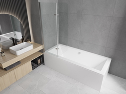 Mexen Cube obdélníková vana 180 x 80 cm s pláštěm a 2-křídlovou zástěnou 100 cm, Průhledné, Chromovaná - 550518080X9010020100