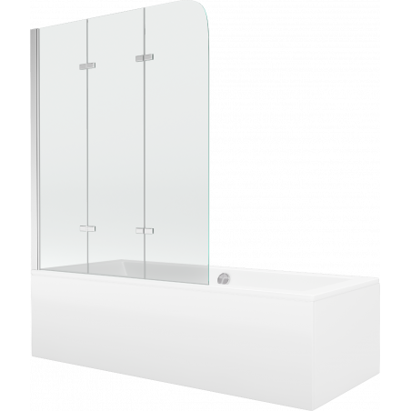 Mexen Cube obdélníková vana 180 x 80 cm s obložením a tříkřídlou zástěnou 120 cm, transparentní, chrom