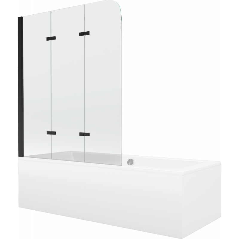 Mexen Cube obdélníková vana 180 x 80 cm s obložením a 3-křídlým paravanem 120 cm, transparentní, černá