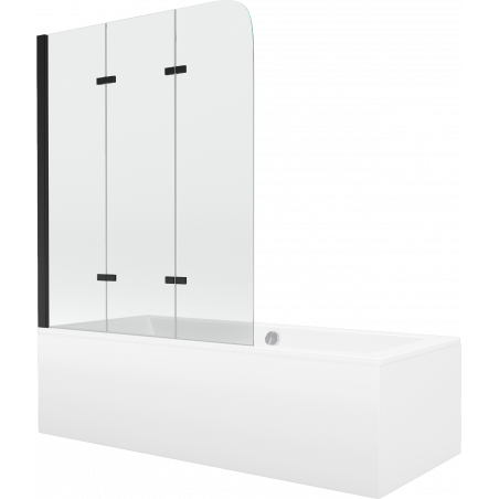 Mexen Cube obdélníková vana 180 x 80 cm s obložením a 3-křídlým paravanem 120 cm, transparentní, černá