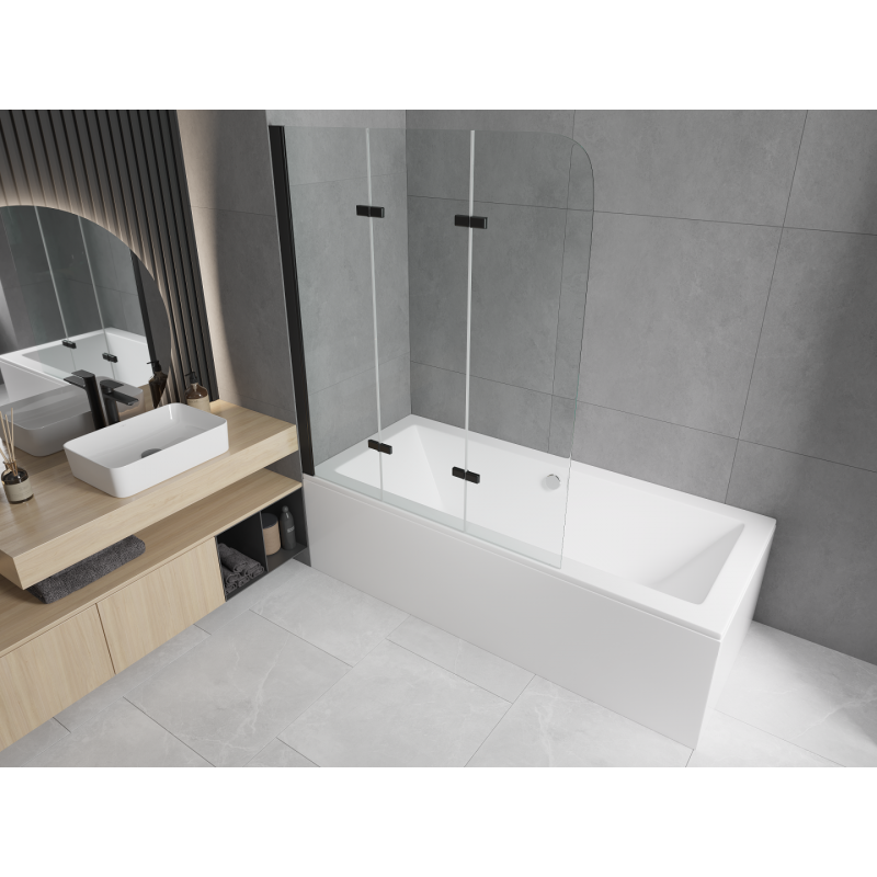 Mexen Cube obdélníková vana 180 x 80 cm s obkladem a třídílnou zástěnou 120 cm, průhledná, černá - 550518080X9012037000