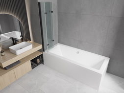 Mexen Cube obdélníková vana 180 x 80 cm s pláštěm a 3-křídlovou zástěnou 120 cm, Průhledné, Černá - 550518080X9012037000