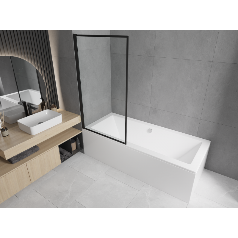 Mexen Cube obdélníková vana 180 x 80 cm s krytem a jedním křídlovým paravánem 70 cm, černý vzor fix - 550518080X9307007070