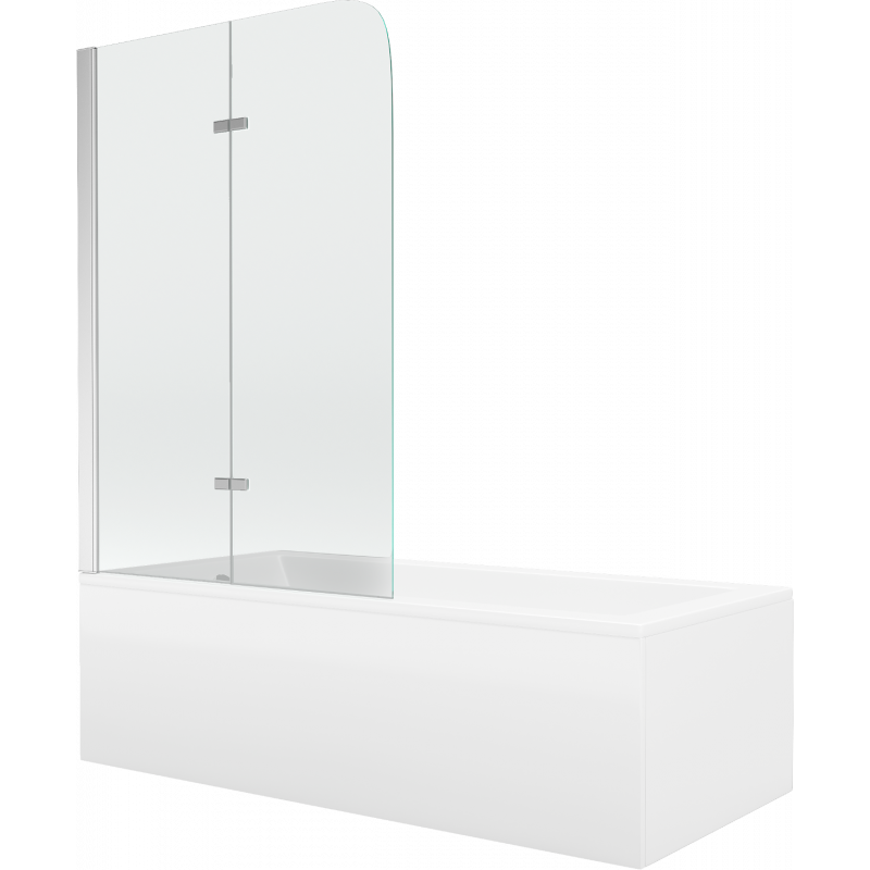 Mexen Cubik obdélníková vana 150 x 70 cm s obložením a dvoukřídlou zástěnou 80 cm, transparentní, chrom - 550315070X9008020100