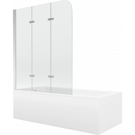 Mexen Cubik obdélníková vana 150 x 70 cm s krytem a tříkřídlou zástěnou 120 cm, transparentní, chrom