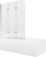 Mexen Cubik obdélníková vana 150 x 70 cm s krytem a tříkřídlou zástěnou 120 cm, transparentní, chrom