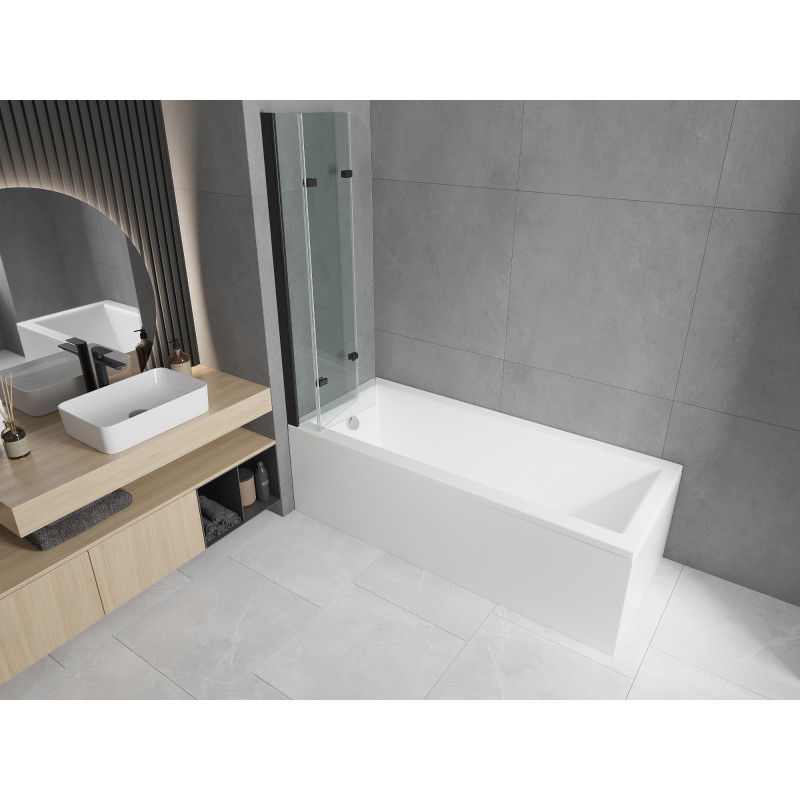 Mexen Cubik obdélníková vana 150 x 70 cm s krytem a 3-křídlovou zástěnou 120 cm, transparentní, černá - 550315070X9012037000