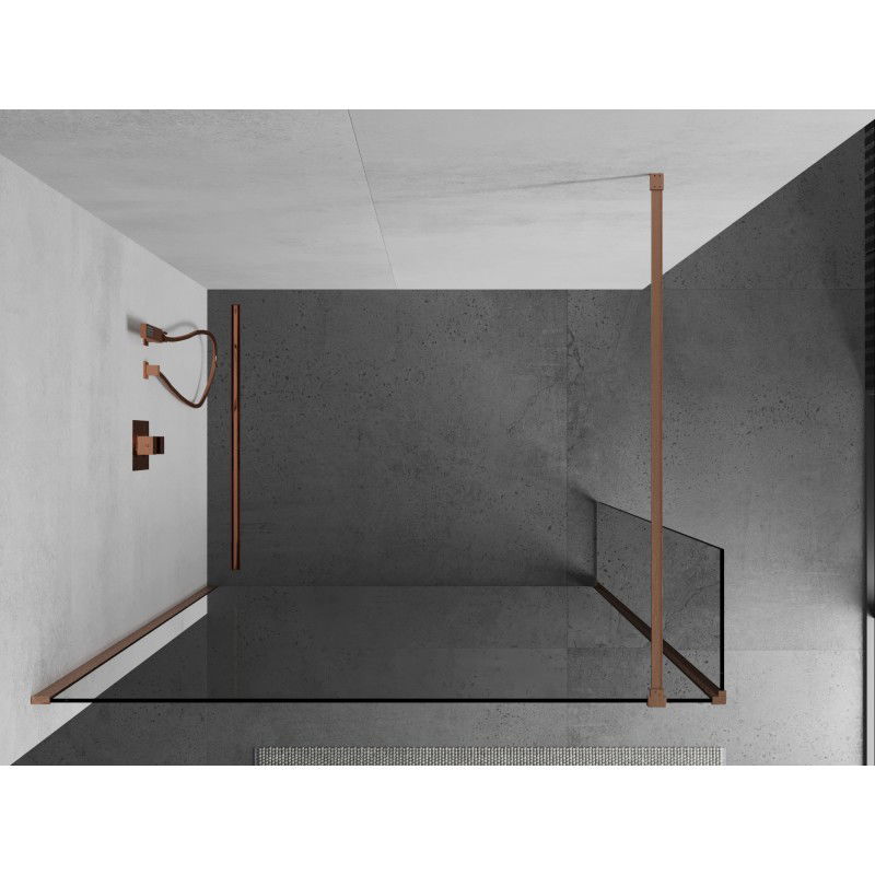 Mexen Kioto sprchová stěna Walk-in 140 x 30 cm, transparentní, kartáčovaná měď - 800-140-212-65-00-030