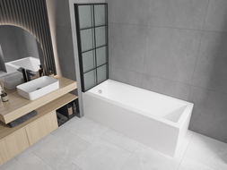 Mexen Cubik obdélníková vana 150 x 70 cm s krytem a jedním skleněným křídlem 70 cm, černý vzor - 550315070X9307017077