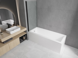 Mexen Cubik obdélníková vana 160 x 70 cm s krytem a 1-křídlovou zástěnou 70 cm, transparentní, černá - 550316070X9007017000