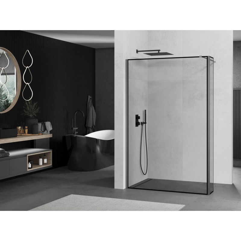 Mexen Kioto sprchová stěna Walk-in 90 x 40 cm, černý rám, gun metal - 800-090-212-95-70-040