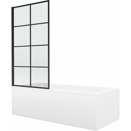 Mexen Cubik obdélníková vana 160 x 70 cm s krytem a jednokřídlovou zástěnou 70 cm, černý vzor fix