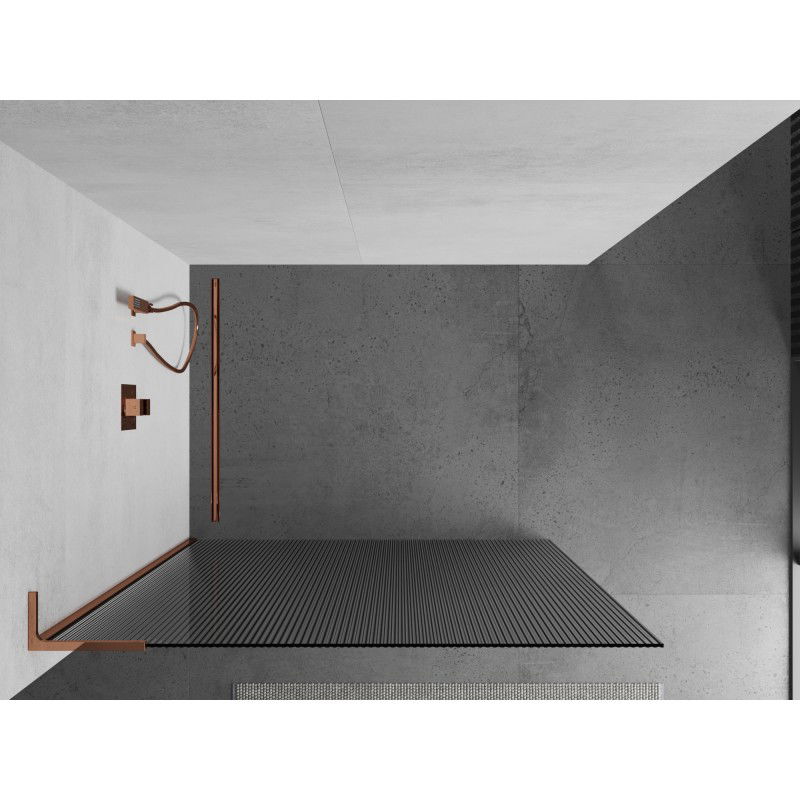 Mexen Kioto L sprchová zástěna Walk-in 100 x 200 cm, proužky, růžové zlato - 800-100-103-60-09