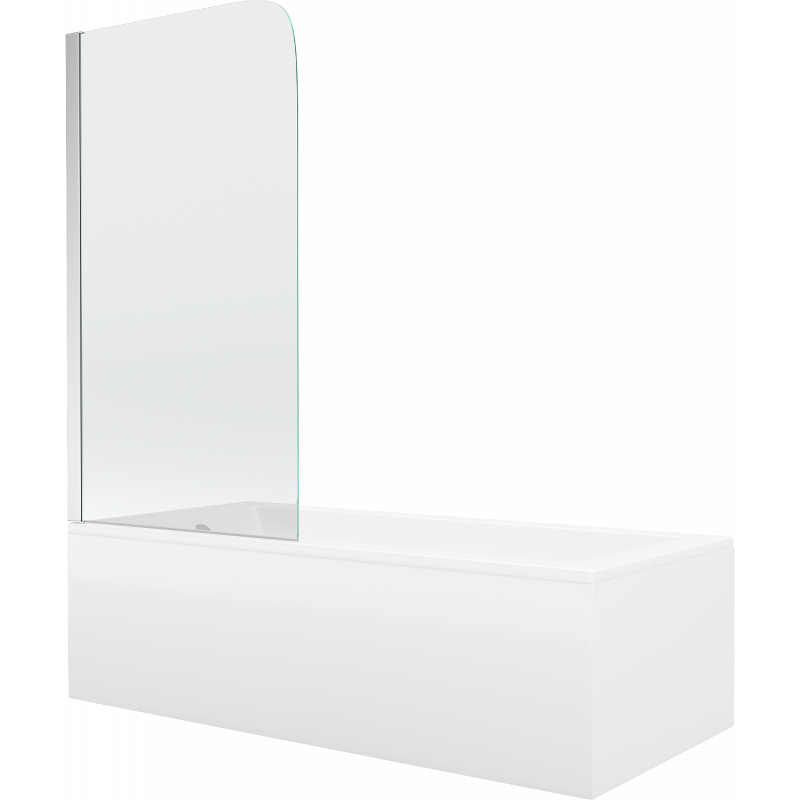 Mexen Cubik obdélníková vana 170 x 70 cm s krytem a 1-křídlovou zástěnou 75 cm, transparentní, chrom