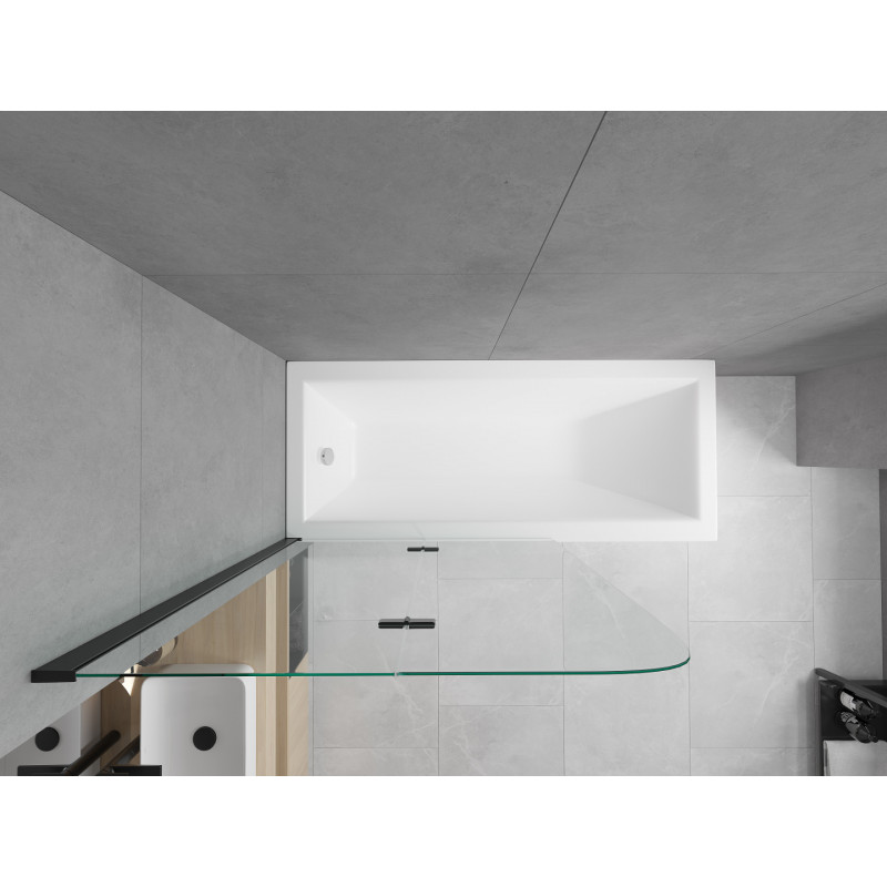 Mexen Cubik obdélníková vana 170 x 70 cm s opláštěním a dvoukřídlou zástěnou 100 cm, transparentní, černá