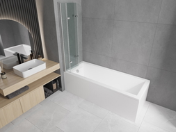 Mexen Cubik obdélníková vana 170 x 70 cm s pláštěm a 3-křídlovou zástěnou 120 cm, Průhledné, Chromovaná - 550317070X9012030100